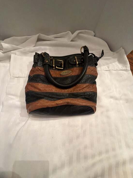 Dolce & Gabbana Handbags - D&G Dolce & Gabbana Striped Leather Hobo Handbag Black Brown